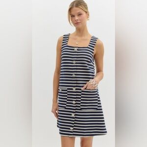 Navy and White Striped Sleeveless Dress